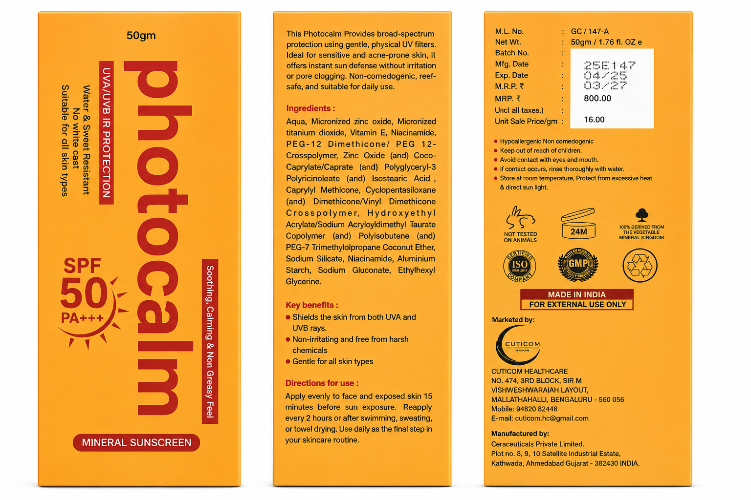 Photocalm Mineral sunscreen SPF 50 PA+++